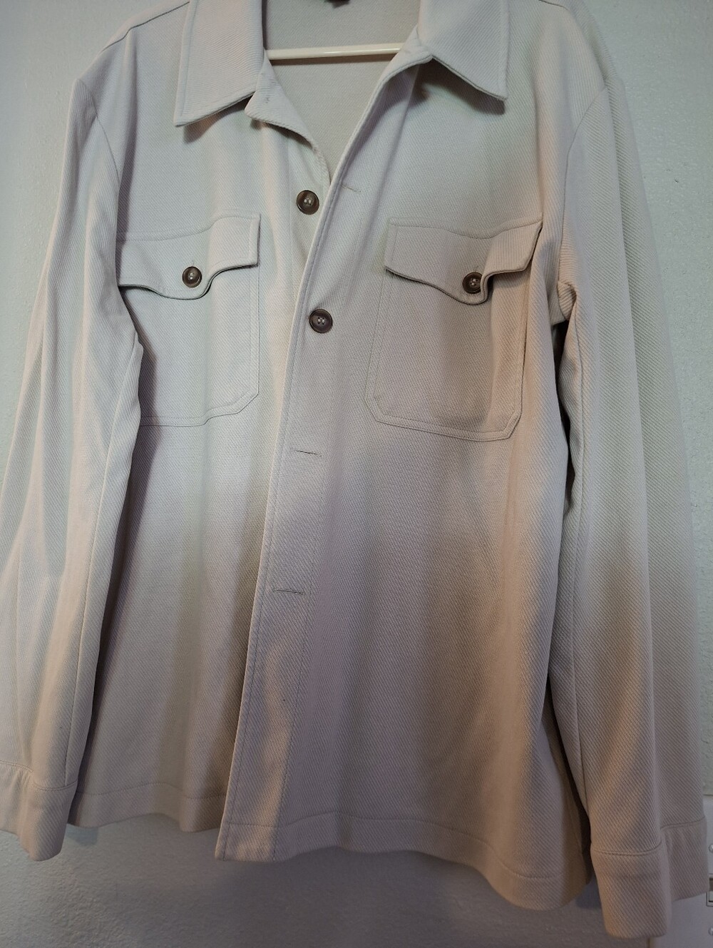 Marled Beige Button-Front Shirt Jacket